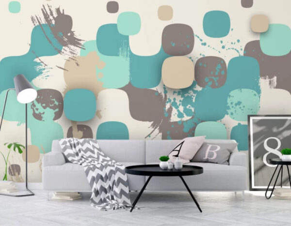 Grijs vierkant met blauwe vlekken Fotobehang Grijs vierkant met blauwe vlekken