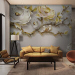 Fotobehang Behang met bloemen en vogels