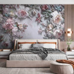 Fotobehang Delicate bloesems op gestructureerde achtergrond