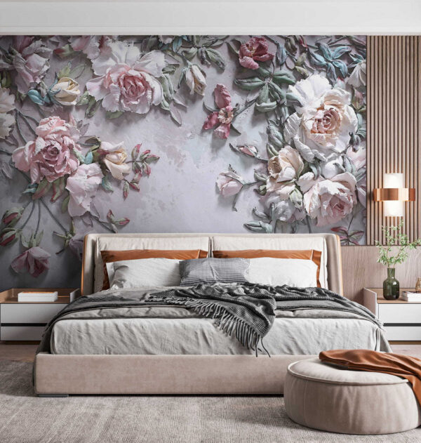 Fotobehang Delicate bloesems op gestructureerde achtergrond