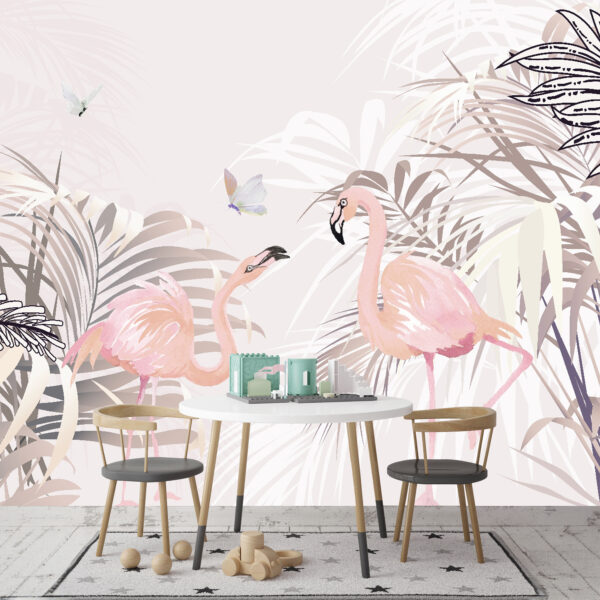 Roze flamingo met zwarte snavel Fotobehang Roze flamingo met zwarte snavel