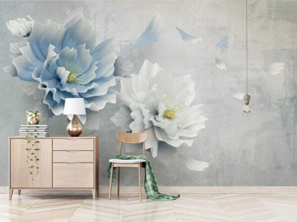 Elegante pastelbloemen op gestructureerde achtergrond Fotobehang Elegante pastelbloemen op gestructureerde achtergrond