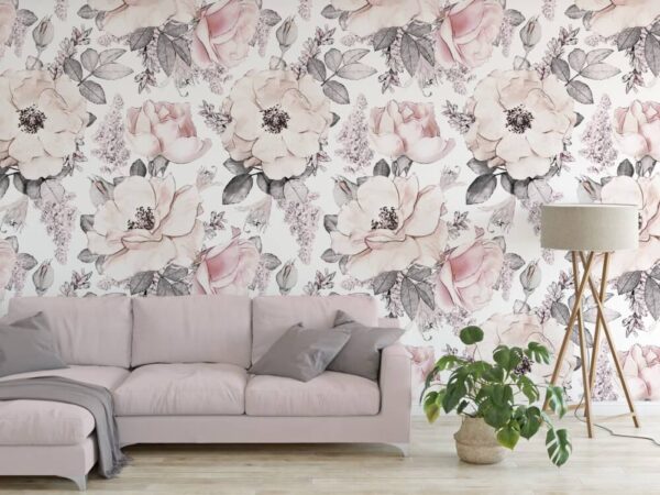 Patroon van bloemen en bladeren Fotobehang Patroon van bloemen en bladeren