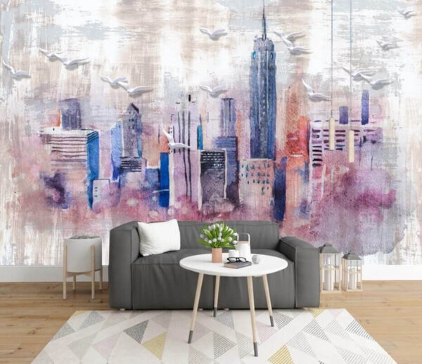 Aquarel van een stad Fotobehang Aquarel van een stad