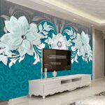 Fotobehang Blauw en wit bloemmotief