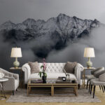 Fotobehang Berg met sneeuw op de top