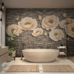 Fotobehang Klaprozen op een muur met structuur