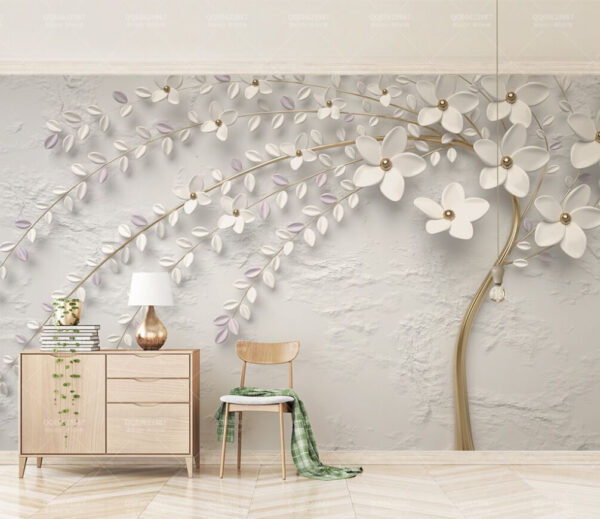 Elegant bloemenontwerp op gestructureerde achtergrond Fotobehang Elegant bloemenontwerp op gestructureerde achtergrond