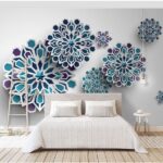 Fotobehang Groep blauwe en witte bloemen