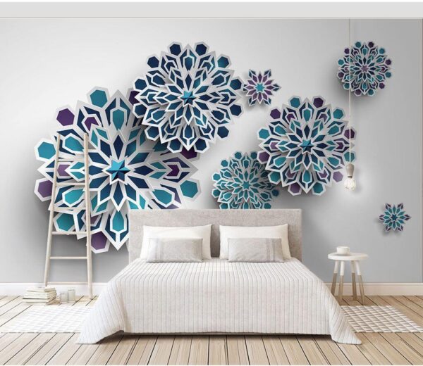 Groep blauwe en witte bloemen Fotobehang Groep blauwe en witte bloemen