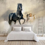 Fotobehang Zwart paard met lange manen