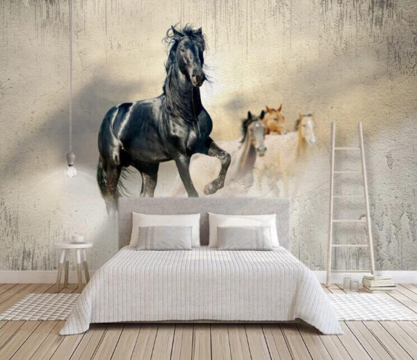 Fotobehang Zwart paard met lange manen (Artikelnummer: u45777) Fotobehang Fotobehang Zwart paard met lange manen (Artikelnummer: u45777)
