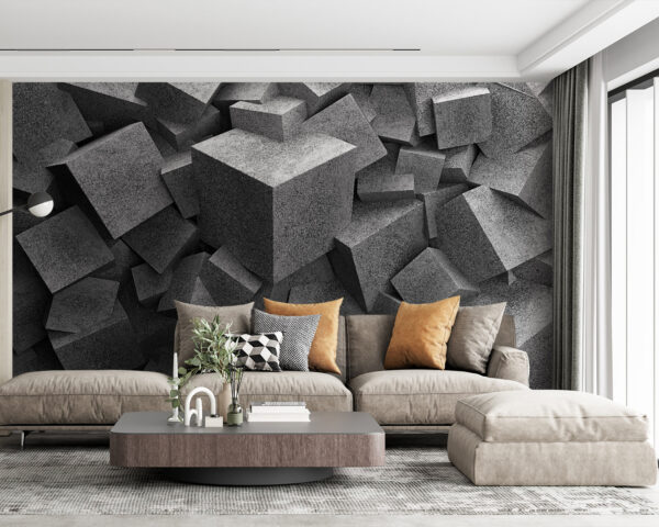 Fotobehang Stapel grijze kubussen