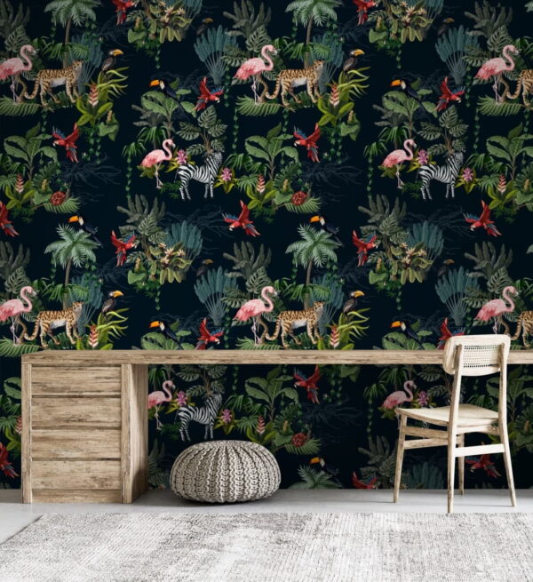 Patroon van flamingo's en zebra's Fotobehang Patroon van flamingo's en zebra's