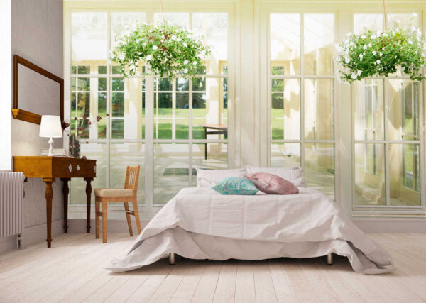 Fotobehang Fotobehang Zonovergoten kamer met hangplanten (Artikelnummer: u52614)