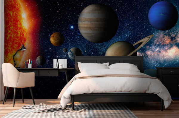 Planeet in de ruimte met sterren Fotobehang Planeet in de ruimte met sterren