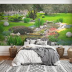 Fotobehang Beek door een park