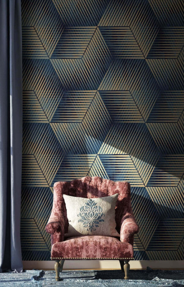 Patroon van blauwe en bruine kubussen Fotobehang Patroon van blauwe en bruine kubussen