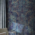 Fotobehang Gecompliceerd blauw en beige patroon.