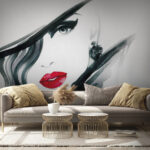 Fotobehang Elegante vrouw met rode lippen.