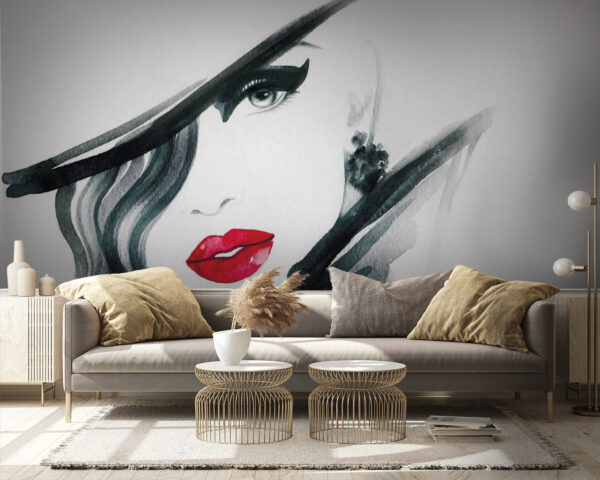 Elegante vrouw met rode lippen Fotobehang Elegante vrouw met rode lippen