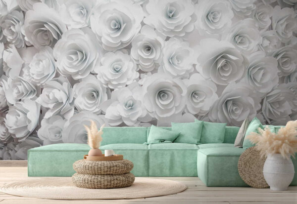 Groep witte bloemen Fotobehang Groep witte bloemen