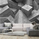 Fotobehang Betonnen kubussen creëren geometrische chaos