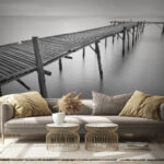 Fotobehang Lange houten brug over water