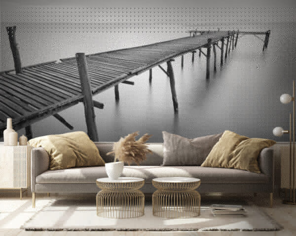 Lange houten brug over water Fotobehang Lange houten brug over water