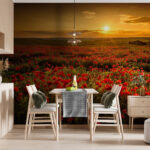 Fotobehang Veld met rode bloemen