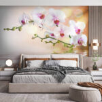 Fotobehang Orchideeën weerspiegelen op rustig water.