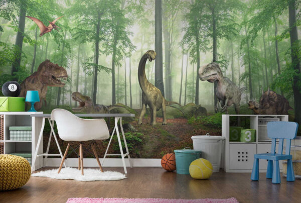Dinosaurus in het bos Fotobehang Dinosaurus in het bos