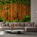 Fotobehang Bamboe hek met planten