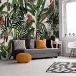 Fotobehang Behang met vogels en planten