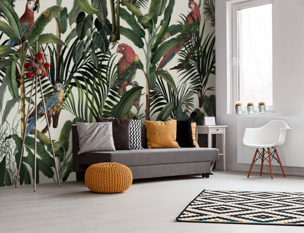 Behang met vogels en planten Fotobehang Behang met vogels en planten