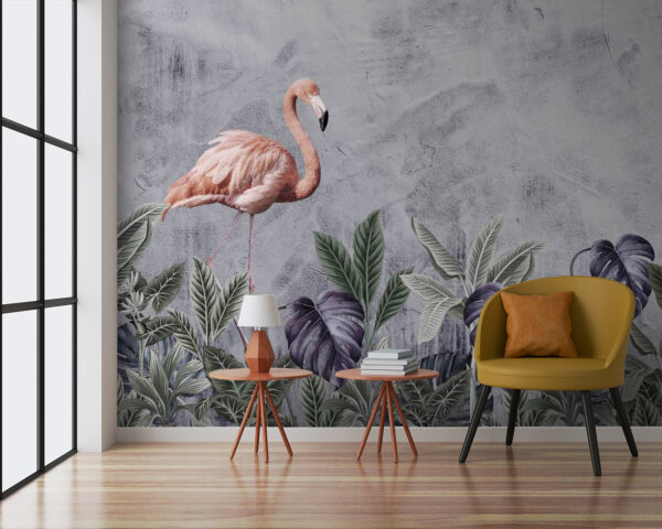 Flamingo en planten Fotobehang Flamingo en planten