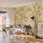 Fotobehang Behang met vogels en bloemen