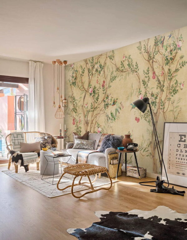 Behang met vogels en bloemen Fotobehang Behang met vogels en bloemen