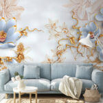 Fotobehang Delicate bloemen tussen sierlijke takken