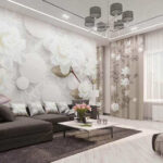 Fotobehang Witte bloemen en cirkels op een witte achtergrond