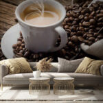 Fotobehang Kopje koffie waar stoom uit komt
