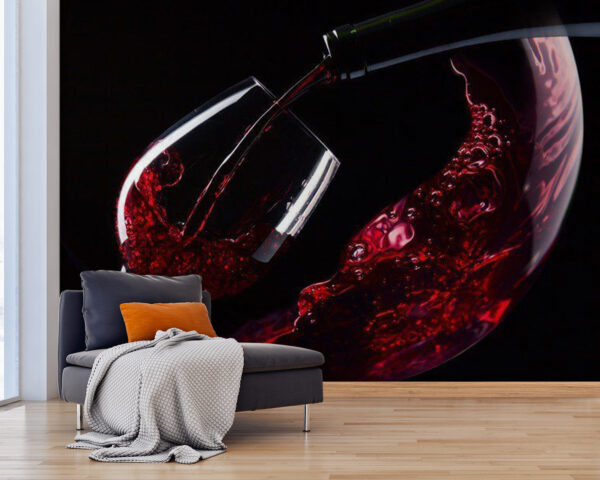 Glas rode wijn wordt ingeschonken Fotobehang Glas rode wijn wordt ingeschonken