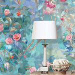 Fotobehang Schilderij van een boom met bloemen