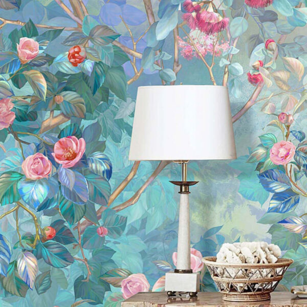 Schilderij van een boom met bloemen Fotobehang Schilderij van een boom met bloemen