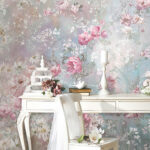 Fotobehang Schilderij van bloemen op een muur
