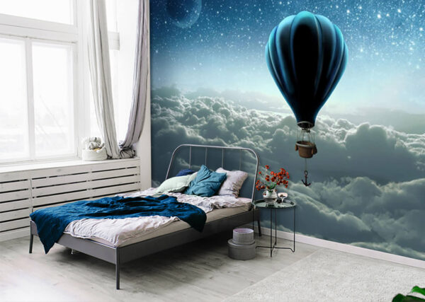 Hete luchtballon met een mand eraan vast Fotobehang Hete luchtballon met een mand eraan vast