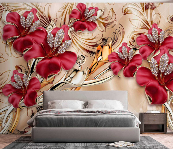 Sierlijk bloemmotief met glitters Fotobehang Sierlijk bloemmotief met glitters