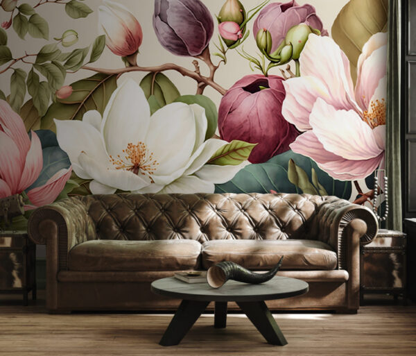Bloeiende tuin in levendige kleuren Fotobehang Bloeiende tuin in levendige kleuren