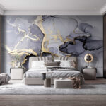 Fotobehang Abstracte vloeiende kunst met metallic accenten.