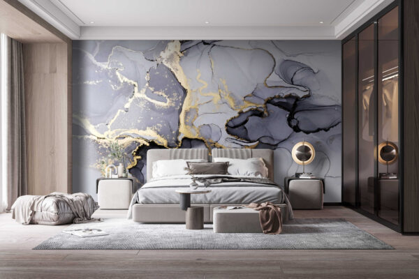 Abstracte vloeiende kunst met metallic accenten Fotobehang Abstracte vloeiende kunst met metallic accenten